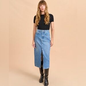 La Ligne Kate Midi denim skirt size 26 in Walter Wash NEW